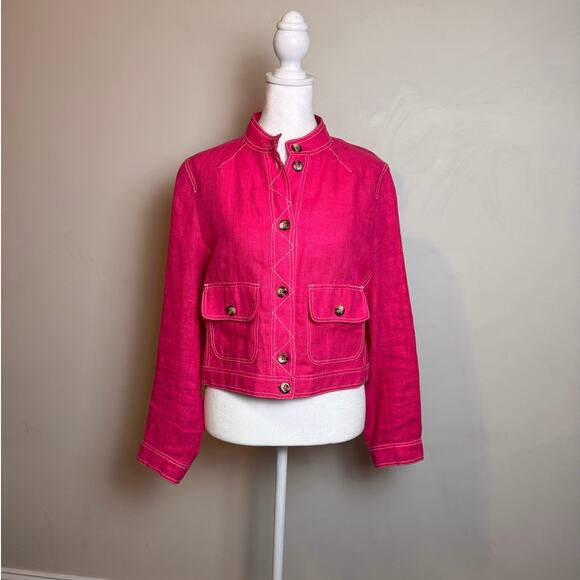 Harve Benard Vintage Linen Contrast Stitch Jacket - Size 6P - Picture 1 of 7